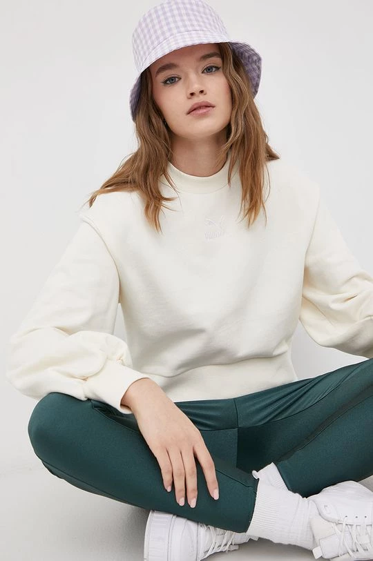 Γυναικεία Χωρίς φερμουάρ Βαμβακερή μπλούζα Puma χρώμα: κρεμ 4 Γυναικεία Χωρίς φερμουάρ Βαμβακερή μπλούζα Puma χρώμα: κρεμ - Image 4