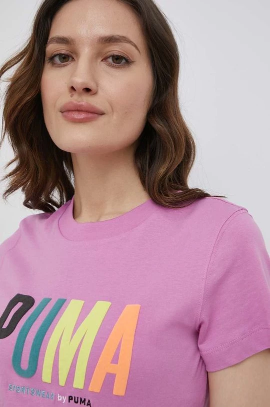 Γυναικεία Κοντομάνικο Βαμβακερό μπλουζάκι Puma ροζ 4 Γυναικεία Κοντομάνικο Βαμβακερό μπλουζάκι Puma ροζ - Image 4
