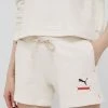 Γυναικεία Σορτς Βαμβακερό σορτσάκι Puma χρώμα: μπεζ,