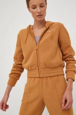 Γυναικεία Με φερμουάρ Μπλούζα Puma καφέ, με κουκούλα