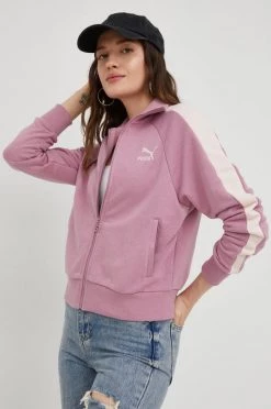 Γυναικεία Με φερμουάρ Μπλούζα Puma ροζ, με κουκούλα